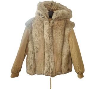 Vintage tan Faux Fur Coat made in USA sz M